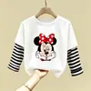 Camiseta de Algodão Puro Manga Longa Infantil Média/Grande Primavera e Outono Nova Blusa Solta para Meninas Estampada Desenho Animado de Menina Camada de Base Tendência