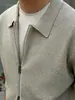Cardigan com Zíper e Lapela Texturizado Despojado Cool Estilo Old Money Masculino Outono Casual Relaxado Quente Tricô Suéter Casaco