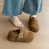 Mules Plataforma Retro de Camurça com Salto Alto e Solado Grosso Feminino Outono/Inverno Novos Versáteis Bico Redondo Totalmente Fechados Slip-on Sapatos Birkenstock