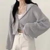 Suéter cárdigan de punto con capucha de manga larga, estilo casual chic coreano para primavera y otoño, suelto, moderno, con mangas tipo linterna