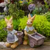 Enfeites Criativos de Vasos de Flores de Animais Decorações de Coelho de Desenho Animado para Jardim Escultura de Jardim ao Ar Livre Micro Paisagem Animal