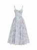 Vestido camisola con estampado floral estilo francés, vestido midi de hadas sin tirantes que ciñe la cintura y con bajo amplio para vacaciones, venta al por mayor transfronteriza