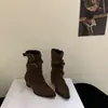 Botines elegantes y modernos 2026, color café gamuza, botines de media pantorrilla con punta para mujer con hebilla de cinturón, botines de talla grande para mujer