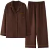 En stock, listo para enviar (con copas) pijama de algodón de manga larga y pantalón largo para mujer, conjunto de dos piezas tipo cárdigan, ropa de casa para mujer para transmisiones en vivo