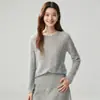 Suéter de cachemira con cuello redondo, encaje de lentejuelas calado para mujer, suéter de punto de ganchillo holgado, capa base de estilo suave