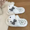 Chinelos de casa, de sola reta, estilo cartoon, fofos, casuais, peludos, com laço, para meninas, 2026, design de uma tira, para mulheres, outono/inverno, design de gatinho pequeno