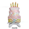 Nueva Vela Colorida Pastel de Tres Niveles Caja de Regalo de Cumpleaños Pastel Rayado Decoración para Fiesta Infantil de Bebé Globos