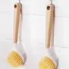 Cepillo para Ollas con Mango de Madera Imitación Cepillo para Ollas de Cocina Mango Largo Herramienta de Lavado Artefacto Universal No Daña las Manos Limpieza al por Mayor