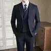 Traje a rayas retro con hilo plateado raya vertical clásica sensación de caballero de alta gama traje de hombre conjunto de tres piezas SJT2617-P295