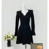 Vestido de punto estilo francés para mujer, nueva colección de otoño, diseño de manga larga, entallado en la cintura, efecto adelgazante, elegante vestido corto