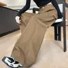 Calça jeans cáqui estilo Ins feminina solta versátil fashion cintura alta perna larga esconde barriga nova calça