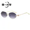 Gafas de Sol Ovaladas Sin Marco de Borde Cortado Estilo Europeo y Americano Transfronterizas para Mujer con Acabado de Alta Gama, Protección UV y Protección Solar
