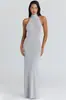 Estilo Celebridade Cor Lisa Simples High-End Decote Halter Saia de Quadril Cintura Fina Costas Nuas Vestido Sexy Novo Estilo 2025