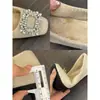 Sapatos com Elevação Interna Elegantes Estilo Coreano com Strass Outono e Inverno Boca Rasa Slip-On Sapatos para o Dia a Dia Sapatos de Bico Afunilado Estilo Francês