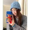Gorro de Tricô Artesanal Estilo Japonês para Mulheres, Outono e Inverno, Espessado, Quente, Afina o Rosto, para Uso Externo, Cor Sólida, Gorro de Tricô Pulôver