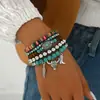 Nuevo producto transfronterizo: Sombrero Estilo Vaquero Occidental con Cabeza de Toro Turquesa, Pulsera Elástica de Cordón Multicolor en Capas, Conjunto de Múltiples Pulseras de Perlas