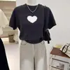 Conjunto Versátil Estilo Coreano, Suéter de Punto de Manga Corta con Temática de Amor para Mujer, Nuevo Estilo de Primavera, Top Suéter Gris Corto de Cuello Alto