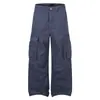 Pantalones Cargo de Tela Pesada Azul Oscuro 3D con Bolsillos Grandes para Hombre, Pierna Ancha Holgada, Plisados, Pierna Recta Street, Pantalones Largos de Mezclilla