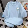 Camiseta de Manga Curta Estampada Divertida em Cartoon, Tecido Pesado, Tamanho Grande, Estilo Simples, Caimento Solto Casual, Peça Versátil para Casal