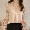 Camisa de Gasa 2026 para Mujer, Ropa de Verano para Chicas de Tallas Grandes, Ropa para Mujer Talla Extra Grande, Camiseta Básica de Cuello en V, Top Elegante de Manga Corta