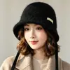 Sombrero de pescador de lana para mujer, engrosado para abrigar en otoño e invierno, hace que la cara se vea más pequeña, adecuado para cabezas de mayor tamaño, diseño versátil de punto con cordones