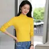 Suéter de malha de algodão puro com gola alta meia-calça e mangas compridas para mulheres, curto, quente, simples e versátil