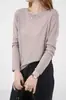 Otoño 100% Lana Merino Soluble en Agua Lana Fina Cuello Redondo Manga Larga Top Delgado de Capa Base para Mujer Delgado Ajuste Ceñido Top Interior