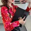 Camisa de Abrigo Versátil para Primavera Diseño con Sentido de la Moda Nicho Holgada Manga de Linterna Top de Moda Holgado con Estampado para Mujer