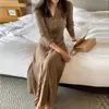 Vestido largo de punto de un solo botón elegante estilo francés de moda de alta gama para mujer Dongdaemun coreano