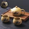 Tetera de Arcilla Púrpura Hecha Completamente a Mano, Olla Dorada Vieja de Barro Xishi, Ocho Caballos que Cambian de Color, Agua que se Rompe, Fénix Cantando, Una Olla y Dos Tazas de Té