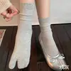 Meias de Casco de Ovelha com Dedos Separados Femininas 100% Algodão Outono/Inverno Cinza Retrô Soltas Meias de Dois Dedos Meia-calça Estilo Coreano Meias de Casco de Porco