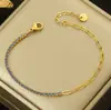 Pulseira Colorida de Zircônia 2025 para Mulheres, Corrente Tennis Fashion Versátil, Joia de Design de Nicho, Aço Titânio, Não Desbota