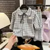Conjunto de pijama DeRong para crianças com calça comprida, novo pijama DeRong de manga comprida para meninos e meninas, cardigã com gola virada para crianças mais velhas