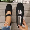 Transfronterizo punto tamaño grande~Zapatos Mary Jane de punta cuadrada a bloques de color tejidos para mujer, disponibles en colores retro suaves, zapatos sencillos para todas las estaciones