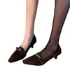 2026 Nuevo Terciopelo Estilo Francés Elegantes para Viajes Exquisitos Tacones Altos Punta Fina Sin Cierre Tacón de Aguja Zapatos Individuales Mujer