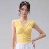 Conjunto de Yoga sin Mangas con Cuello en V Retorcido para Mujer, Corte Entallado que Adelgaza con Cintura Fruncida, Adecuado para Fitness, Running, Entrenamiento y Yoga Deportivo