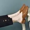 Medias Pantuflas de Piel Suave con Punta de Dedo para Mujer 2026 Verano Nuevo Punta Cuadrada Tacón Grueso Retro Tacón Alto Sandalias Mula para Exterior
