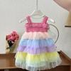 Falda Tutú para Niñas 2025 Moda Dulce Vestido con Tirantes Falda Tutú Colorida de Pastel