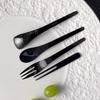 Cool Black INS estilo japonês 304 aço inoxidável martelo padrão bolo garfo três dentes garfo de frutas sobremesa sorvete colher colher de café