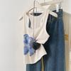 Tirantes Anchos Sin Mangas Cuello en U Espalda Cruzada Verano para Mujer Estampado Pequeño de Orquídeas Camisola Ropa Exterior Top sin Mangas Antiexposición