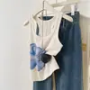 Elegante Chaleco Retractor de Senos con Tirantes y Estampado de Orquídeas Pequeñas para Mujer en Verano, Versátil Chaleco Corto Ajustado sin Mangas Estilo Hot Girl
