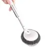 Escova de Panela de Aço Inoxidável Cozinha Especial Lavagem de Panela Escova de Bola de Aço Cabo Longo Escova de Limpeza para Lavar Louça Esponja de Aço para Panela