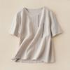Blusas de Algodão e Linho Estilo Chinês Retro Novas Soltas de Verão Gola Redonda Bordadas de Manga Curta Femininas Respiráveis Bordadas Versáteis Casuais