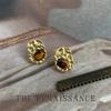 Pendientes vintage antiguos dorados de color marrón francés retro de ojo de tigre, pendientes geométricos plisados, pendientes altos