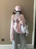 Sudadera Rosa Versátil de Manga Larga para Mujer, Diseño Asimétrico sin Hombros, Estilo Perezoso Ins Chic Japonés, Otoño 2025