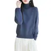 Nuevo suéter de punto grueso 100% algodón puro para otoño e invierno para mujer, suéter cálido de cuello alto, suéter básico simple 100% algodón