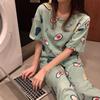 Pijamas para Mujer Primavera y Otoño Verano Manga Corta Pantalón Talla Grande Holgado Estilo Coreano Fresco Lindo Dulce Estudiante Traje para Casa