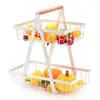 Cesta de Armazenamento de Metal com Alças, Organizador de Lanches de Arame de 2/3 Camadas para Canto do Escritório, Cesta Rústica Preta para Casa, Cozinha, Despensa, Frutas, Café, Macarrão, Banheiro, Sala de Estar