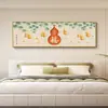 Pintura Decorativa de Cabecera para Dormitorio de Calabaza de Fortuna y Prosperidad, Rollo Horizontal Largo con Caquis para Buena Suerte, Arte de Pared Auspicioso Estilo Chino para Habitación de Invitados