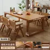 Escritorio grande largo para sala de estar, mesa grande de madera maciza, mesa de comedor rectangular, banco de trabajo, escritorio para estudio en casa y oficina estilo mid-century
